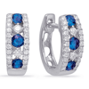 14k White Gold .40 ct tw Blue Sapphire Hoop Earrings with Diamond Accents