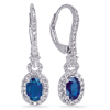 14k White Gold 1.1 ct tw Oval Blue Sapphire Dangle Lever Back Earrings with Diamond Accents