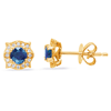 14k Yellow Gold 0.63 ct tw Blue Sapphire and Diamond Halo Stud Earrings