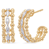 14k Yellow Gold .20 ct tw Diamond C Hoop Earrings with Bead Design