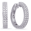 14k White Gold 0.75 ct tw Double Row Diamond Hoop Earrings