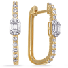 14k Yellow Gold .50 ct tw Baguette and Round Diamond Huggie Earrings
