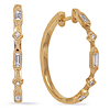 14k Yellow Gold .36 ct tw Round and Baguette Diamond Hoop Earrings