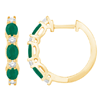 14k Yellow Gold 1.07 ct tw Oval Emerald and Round Diamond Hoop Earrings