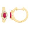 14k Yellow Gold 0.77 ct tw Marquise Ruby and Round Diamond Hoop Earrings