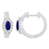 14k White Gold 0.88 ct tw Marquise Blue Sapphire and Round Diamond Hoop Earrings