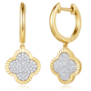 14k Yellow Gold 0.32 ct tw Diamond Micro Prong Clover Dangle Hoop Earrings