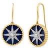 14k Yellow Gold 0.15 ct tw Diamond Lapis Compass Round Earrings