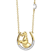 14k Yellow Gold Horse On Diamond Horseshoe Necklace