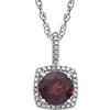 Sterling Silver Halo 1 2/3 ct Garnet and Diamond 18in Necklace