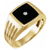 14k Yellow Gold Men's Square Onyx Ring with Diamond Accent