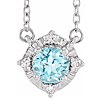 Sterling Silver .45 ct Sky Blue Topaz Halo Necklace with Diamonds