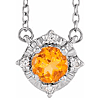 Sterling Silver .50 ct Citrine Halo Necklace with Diamond Accents