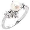14k White Gold 6mm Akoya Cultured Pearl Ring With Floral Design