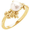 14k Yellow Gold 6mm Akoya Cultured Pearl Ring With Floral Design