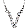 14kt White Gold Letter V 1/8 ct Diamond 16in Necklace