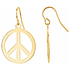 14k Yellow Gold Peace Sign Dangle Earrings With French Wire
