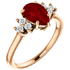 14k Rose Gold 1.6 ct Pear Chatham Created Ruby and 1/8 ct Diamond Ring