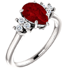 14k White Gold 1.6ct Pear Chatham Created Ruby and 1/8 ct Diamond Ring