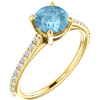 14kt Yellow Gold 1 ct Round Aquamarine and 1/5 ct Diamond Ring