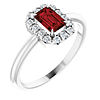 14k White Gold Emerald-cut Garnet and Diamond French-set Halo Ring