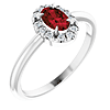 14k White Gold Oval Garnet and Diamond French-set Halo Ring