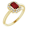 14k Yellow Gold Emerald-cut Garnet and Diamond French-set Halo Ring