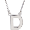 Sterling Silver Block Initial D 16in Necklace