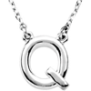 Sterling Silver Block Initial Q 16in Necklace