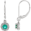 14kt White Gold 1/2 ct tw Emerald Vintage Halo Leverback Earrings