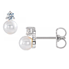 14k White Gold 4mm Freshwater Cultured Pearl and Diamond Earrings