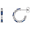 14k White Gold Baguette Cut Blue Sapphire and 1/2 ct tw Diamond Hoop Earrings