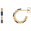 14k Yellow Gold Baguette Cut Blue Sapphire and 1/2 ct tw Diamond Hoop Earrings