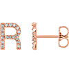 14k Rose Gold Diamond Initial R Earring