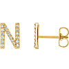 14k Yellow Gold Diamond Initial N Earring