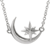 14k White Gold Crescent Moon and Star Necklace