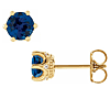 14k Yellow Gold 5mm Lab-Created Blue Sapphire & Diamond Crown Earrings