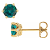 14k Yellow Gold 5mm Lab-Created Emerald & Diamond Crown Earrings