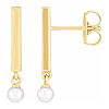 14k Yellow Gold Cultured Seed Pearl Bar Earrings