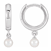 14k White Gold Cultured Seed Pearl Dangle Hoop Earrings