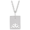 14k White Gold Cut-out Lotus Dog Tag Necklace