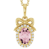 14k Yellow Gold 3/4 ct tw Oval-cut Pink Morganite Bow Necklace with Diamonds