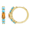 14k Yellow Gold Turquoise and Citrine Huggie Hoop Earrings