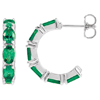 14k White Gold Oval-cut Emerald Open Hoop Earrings