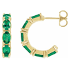 14k Yellow Gold Oval-cut Emerald Open Hoop Earrings