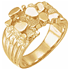 14k Yellow Gold Men's Nugget Ring with Grooved Shank and Closed Back