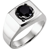 14k White Gold Men's 8mm Round Black Onyx Ring