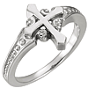 14k White Gold Cross Ring with Bead Accents