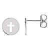 14k White Gold Pierced Cross Disc Earrings