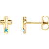 14k Yellow Gold Blue Zircon Accented Cross Earrings